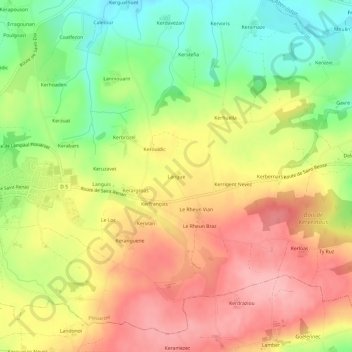 Topografische kaart Langue, hoogte, reliëf
