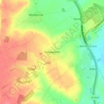 Topografische kaart Folksworth, hoogte, reliëf