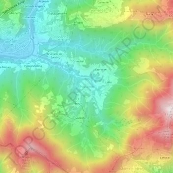 Topografische kaart Poscante, hoogte, reliëf