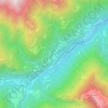 Topografische kaart Calasca Dentro, hoogte, reliëf