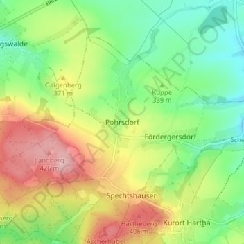Topografische kaart Pohrsdorf, hoogte, reliëf