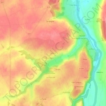 Topografische kaart Lavaud, hoogte, reliëf