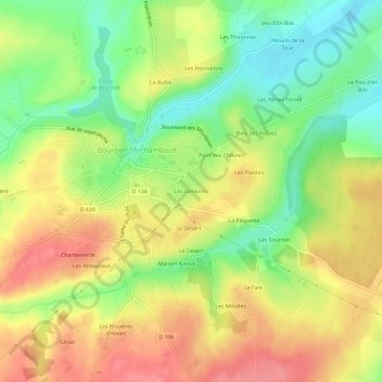 Topografische kaart Les Genivres, hoogte, reliëf