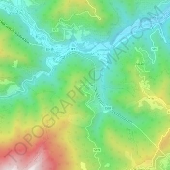 Topografische kaart Calderara, hoogte, reliëf