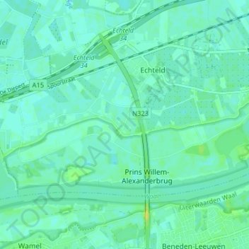 Topografische kaart Ooij, hoogte, reliëf