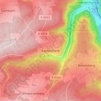 Topografische kaart Kapfenhardt, hoogte, reliëf