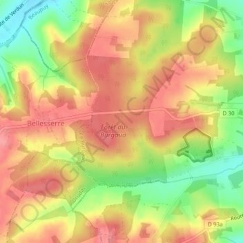 Topografische kaart Foret Communale, hoogte, reliëf