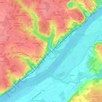 Topografische kaart Les Mazères, hoogte, reliëf