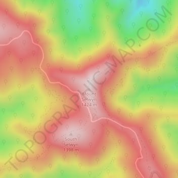 Topografische kaart Mount Selwyn, hoogte, reliëf