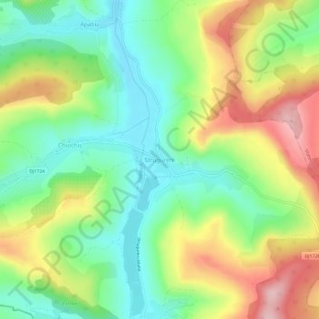 Topografische kaart Strugureni, hoogte, reliëf
