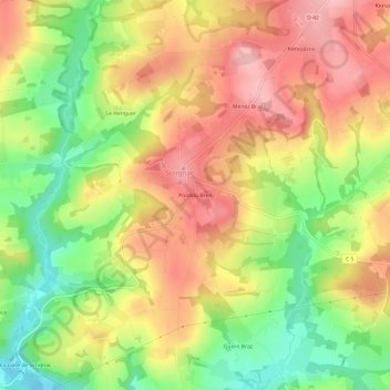 Topografische kaart Poulloù Bren, hoogte, reliëf