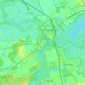 Topografische kaart Kützkow, hoogte, reliëf