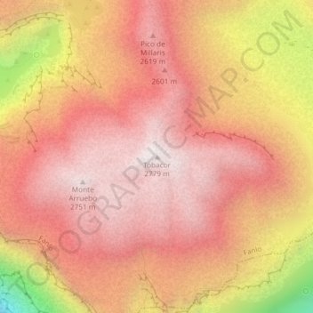 Topografische kaart Tobacor, hoogte, reliëf