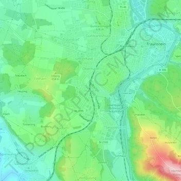 Topografische kaart Haslach, hoogte, reliëf