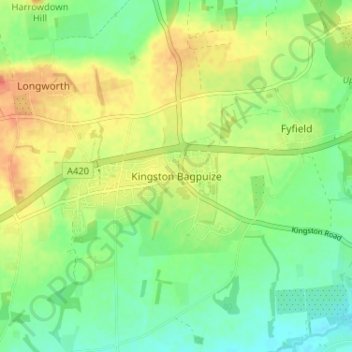 Topografische kaart Kingston Bagpuize, hoogte, reliëf