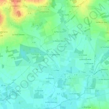 Topografische kaart La Haubellerie, hoogte, reliëf