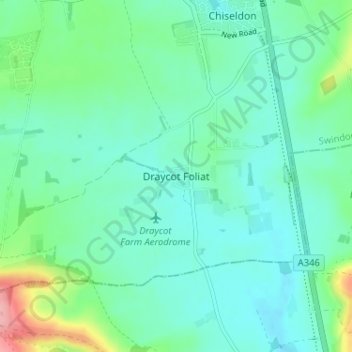 Topografische kaart Draycot Foliat, hoogte, reliëf