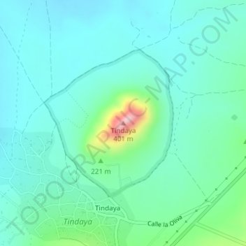 Topografische kaart Tindaya, hoogte, reliëf