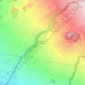 Topografische kaart Mont Vert les Bas, hoogte, reliëf