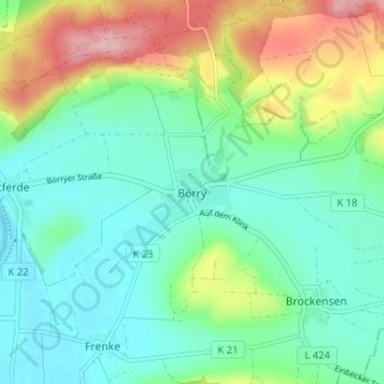 Topografische kaart Börry, hoogte, reliëf