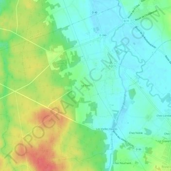 Topografische kaart Le Theil, hoogte, reliëf
