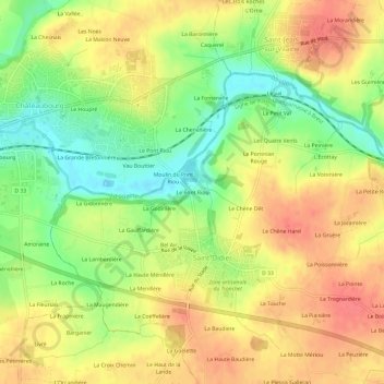 Topografische kaart Le Pont Riou, hoogte, reliëf