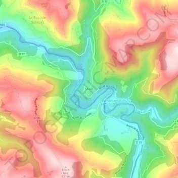 Topografische kaart Mialet, hoogte, reliëf