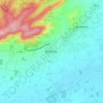 Topografische kaart Westrup, hoogte, reliëf