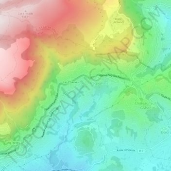 Topografische kaart La Lauve, hoogte, reliëf