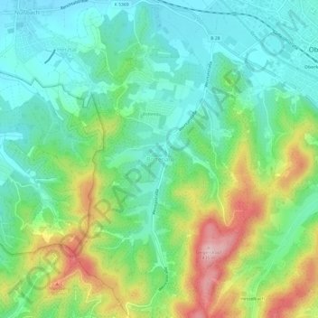 Topografische kaart Bottenau, hoogte, reliëf
