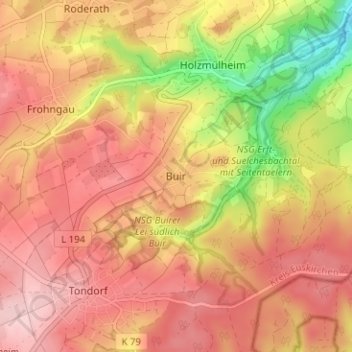 Topografische kaart Buir, hoogte, reliëf