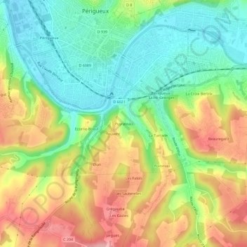 Topografische kaart Puyrateau, hoogte, reliëf