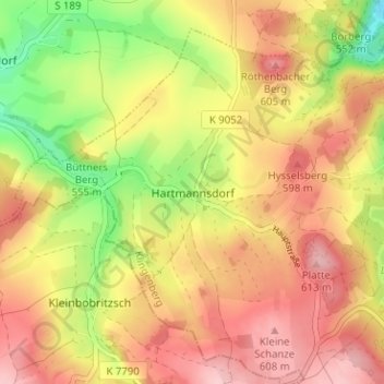 Topografische kaart Hartmannsdorf, hoogte, reliëf