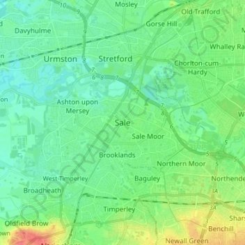 Topografische kaart Sale, hoogte, reliëf