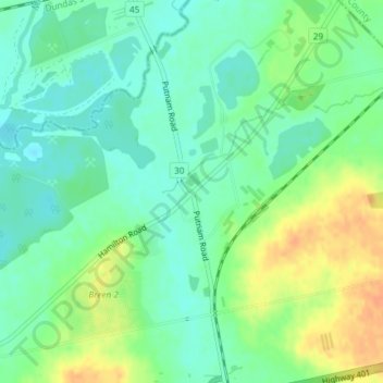Topografische kaart Putnam, hoogte, reliëf