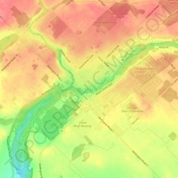 Topografische kaart Elora, hoogte, reliëf