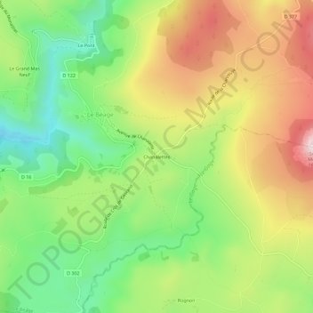 Topografische kaart Chanalettes, hoogte, reliëf