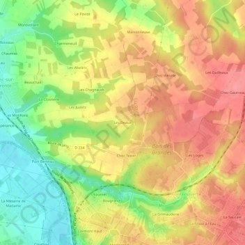 Topografische kaart Les Deaux, hoogte, reliëf
