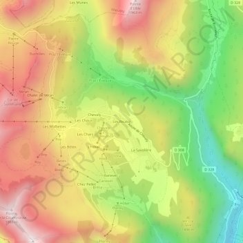 Topografische kaart Les Reuloz, hoogte, reliëf