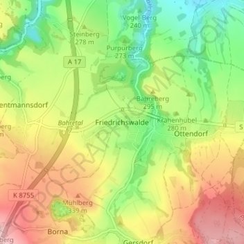 Topografische kaart Friedrichswalde, hoogte, reliëf