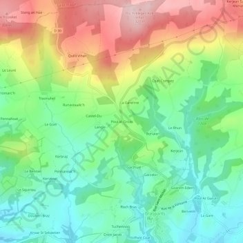 Topografische kaart Poul ar Groas, hoogte, reliëf