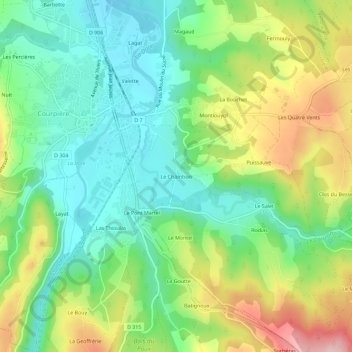 Topografische kaart Le Chambon, hoogte, reliëf