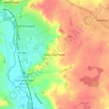 Topografische kaart Little Cornard, hoogte, reliëf