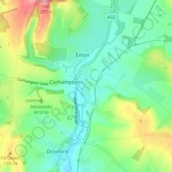 Topografische kaart Meonstoke, hoogte, reliëf