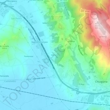 Topografische kaart Valmarino, hoogte, reliëf