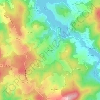 Topografische kaart Vissingy, hoogte, reliëf