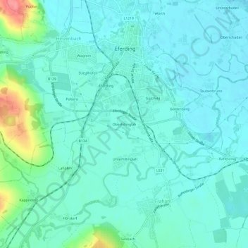 Topografische kaart Oberhillinglah, hoogte, reliëf