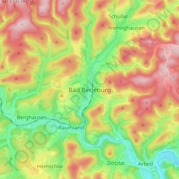 Topografische kaart Bad Berleburg, hoogte, reliëf