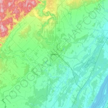 Topografische kaart Joliette, hoogte, reliëf