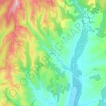 Topografische kaart Vodnic, hoogte, reliëf